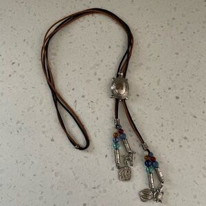 Bohemian Leather Bolo with Beads and Charms Turtle Vintage